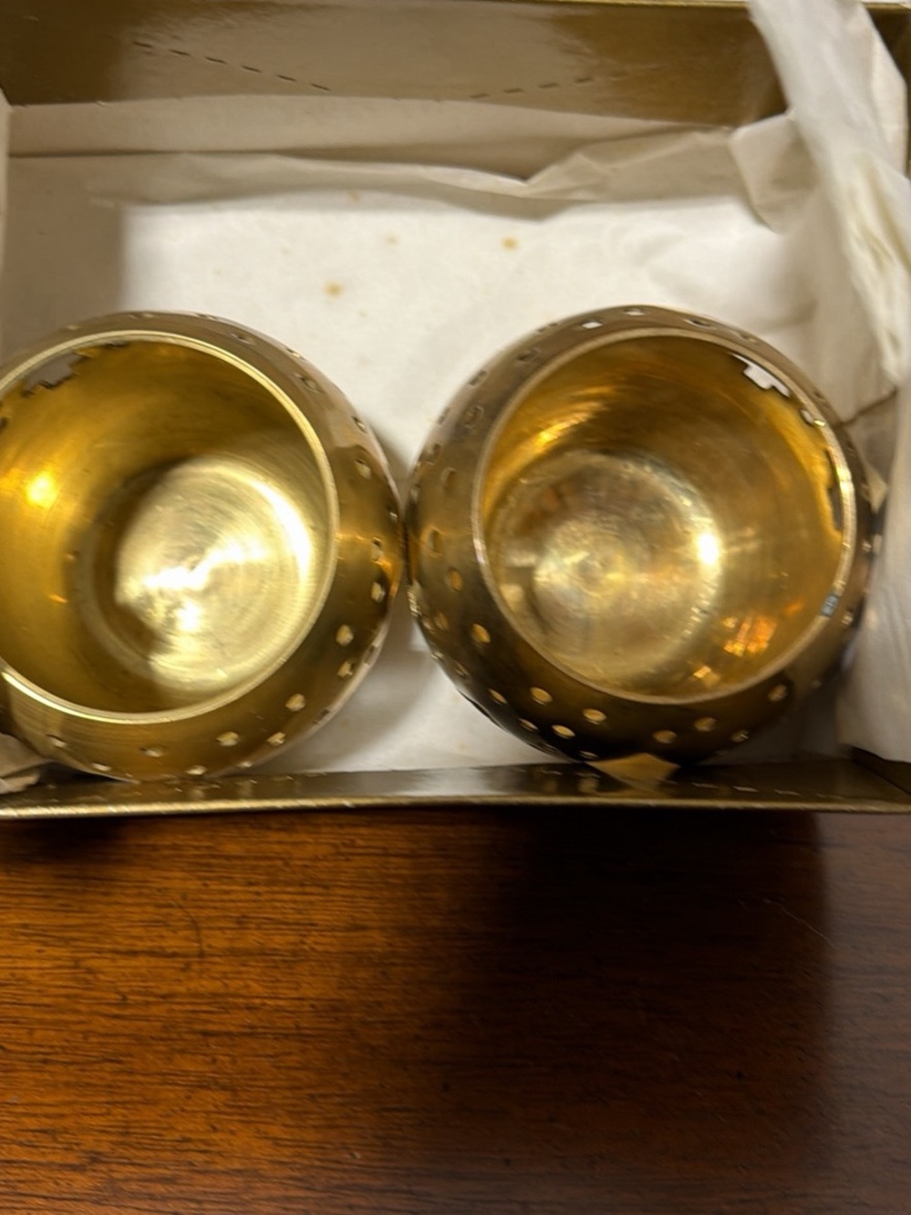 Neiman Marcus Gold Perforated Brass Tealight Holders - Pair